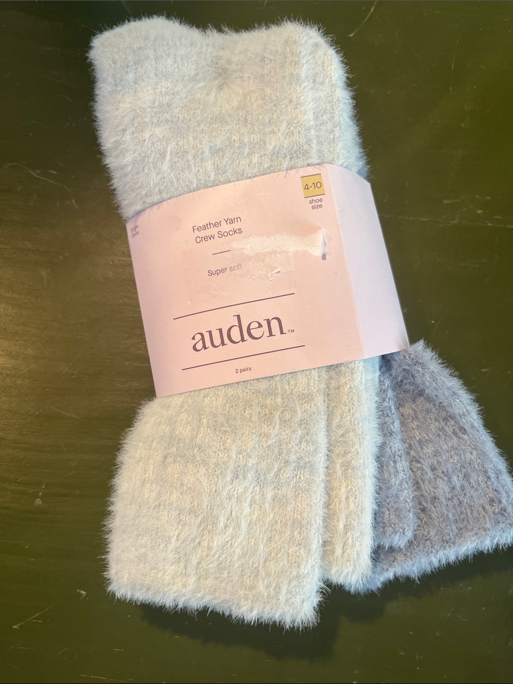 Auden Plush Feather Yarn Crew Socks - Pale Aqua & Light Gray
